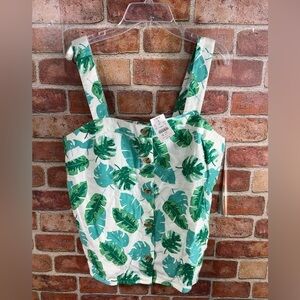 Linen Tropical Leaf Print Button-Up cropped tanktop NWT by J Crew